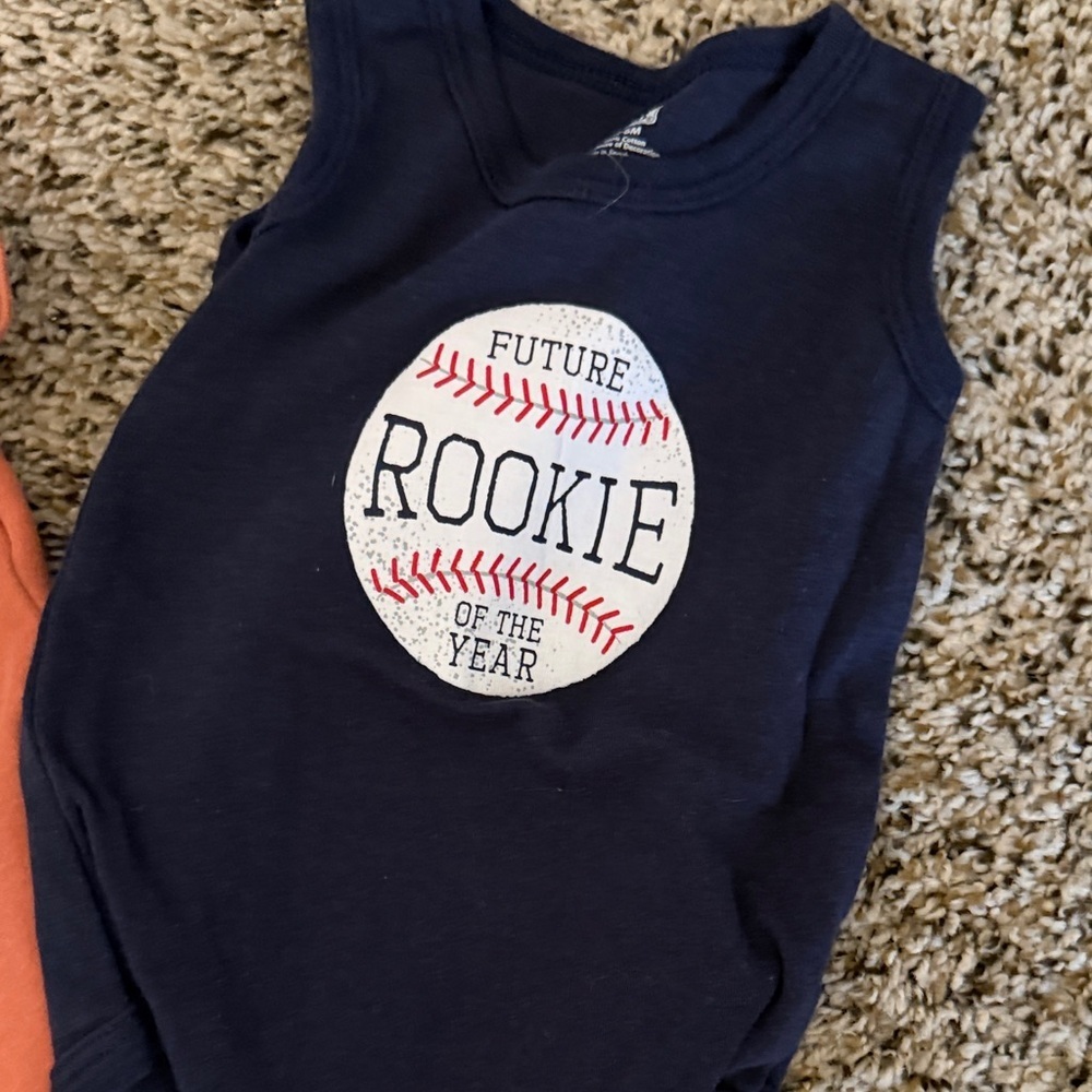 Cute Dog Print Kids One Piece Set - White, Orange, Navy - Picture 2 of 4